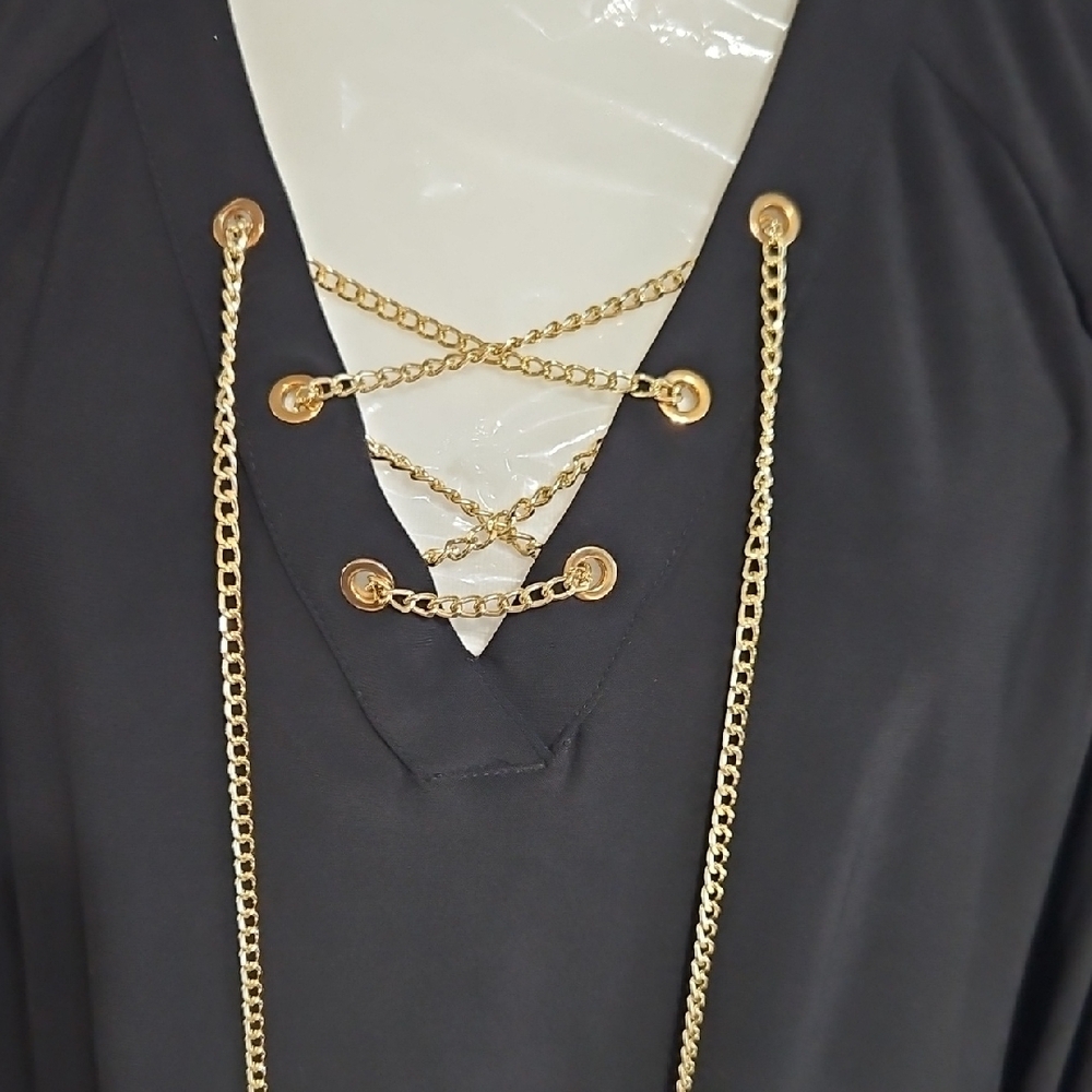 Chic Black Lace-Up Women's Blouse - Picture 4 of 8